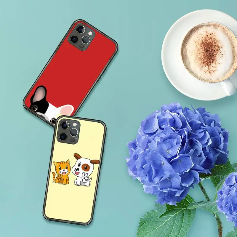 

Cute Cartoon Cat Dog Phone Case For iPhone 7 8 11 12 X XS XR MINI Pro Max Plus Retro Black Grey clear transparent