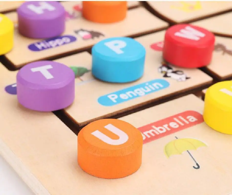 Новый Монтессори деревянный номер письмо Блокировка соответствия лабиринт