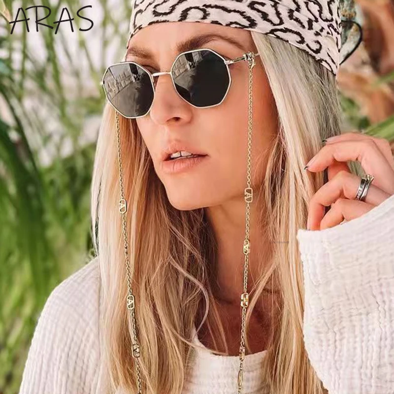 

Fashion Polygon Sunglasses With Chain Women 2021 Luxury Brand Designer Retro Square Sun Glasses For Ladies Unique Eyewear Female