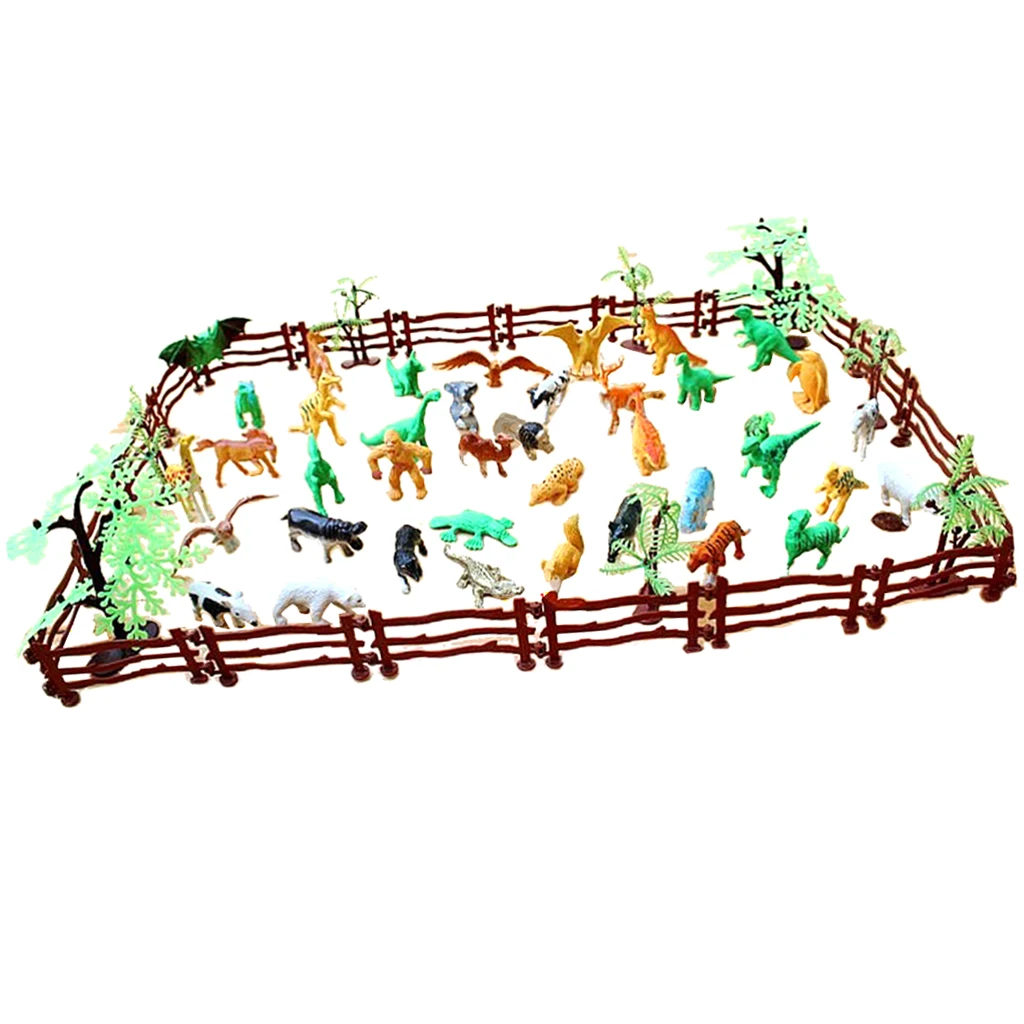 

68pcs Plastic Wild Animal Figure Model Tiger Dinosaurs Hippo Giraffe Kid Toy