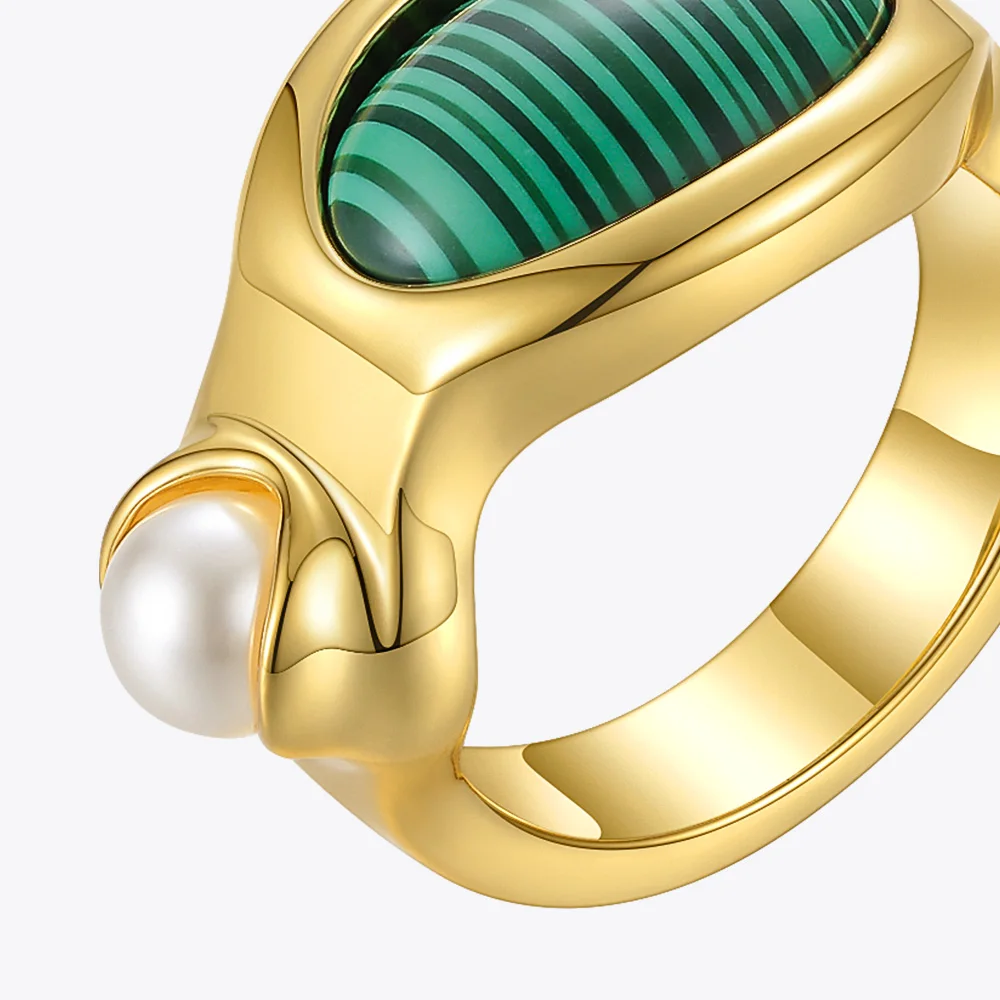 ENFASHION Green Natural Stone Rings For Women Gold Color Ring With Resin Pearl 2021 Friends Gift Fashion Jewelry Anillos R214090 | Украшения