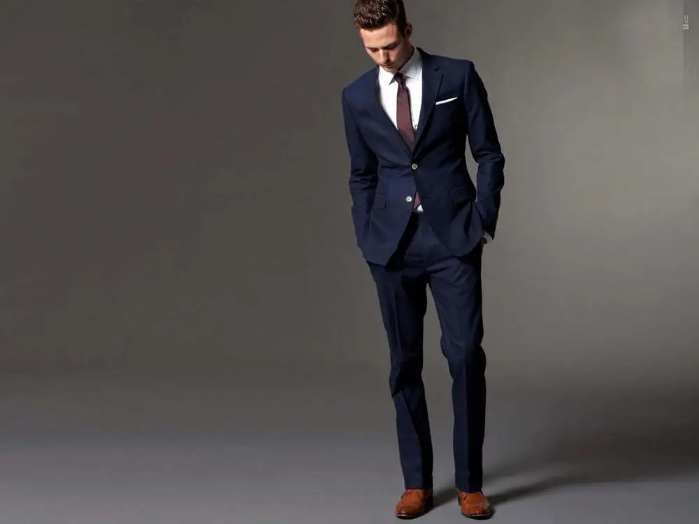 

(Пиджак + брюки + галстук) мужские темно-синие свадебные костюмы 2020 г., деловые костюмы в итальянском стиле, мужские смокинги официальные, вып...