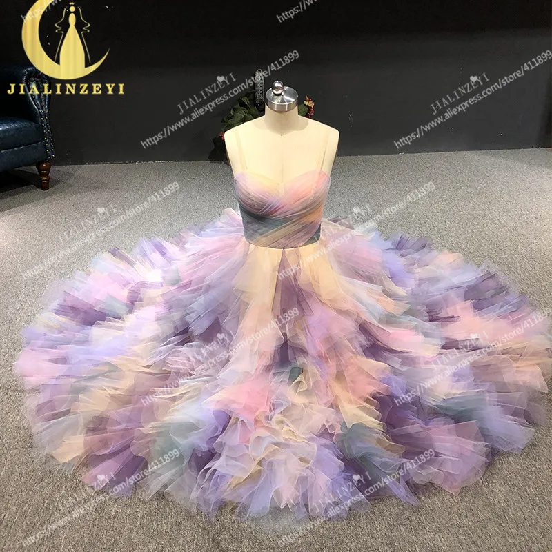

Rhine real Pictures Colorful Tulle Straps Tea Length robes de bal Prom Dresses 2021 Party Dress