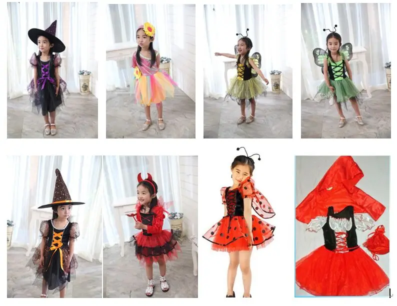 

Kids Carnival Girls Little Red Riding Hood Red Devil Witch Flower Butterfly Fair Beetle Cosplay Dress Party Halloween Costumes