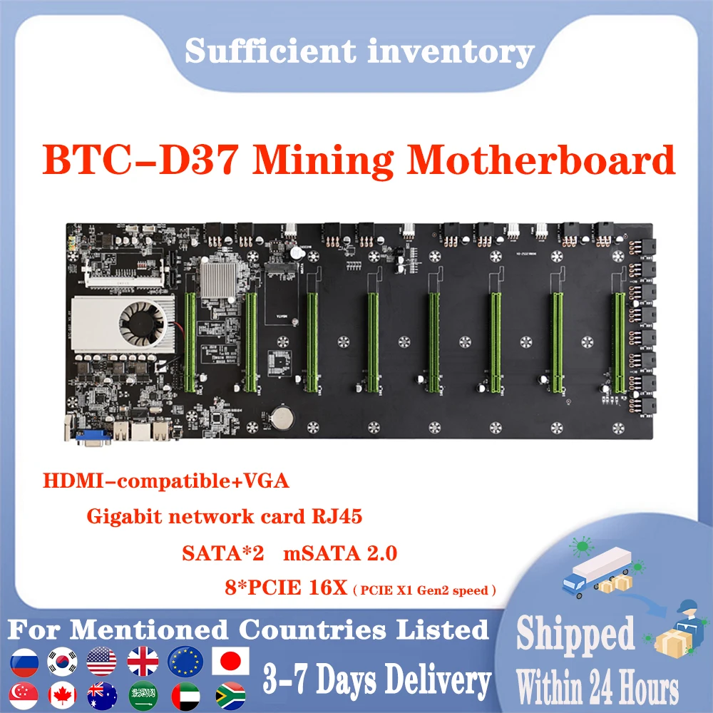 

Well tested ETH BTC Miner motherboard Expandable port 8 * PCIE 16X /4 * USB2.0 /DDR3 Sodimm Slot/ Support 1066/1333/1600mhz D37