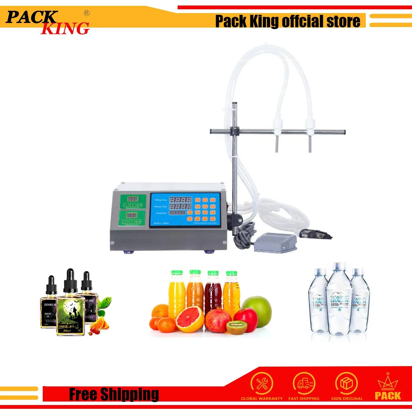 Liquid Filling Machine Double Heads Electric Digital Control Pump Small 0.5-4000ml For Perfume Water Juice Oil Alcohol Filling