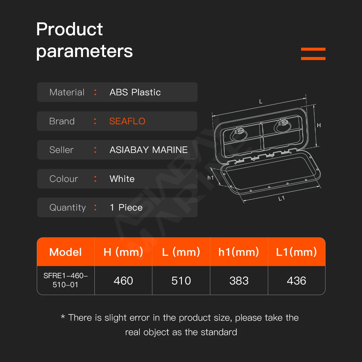 Люк для катера, яхты, дома на колесах, герметичный, анти-УФ, с антискользящим покрытием, изготовленный из АБС-пластика, с доступом на палубу, SEAFLO 460X510.