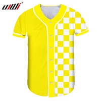 ujwi summer mens new button t shirt short 3d printing yellow white plaid oversize clothing baseball shirt wholesale vendors 5xl