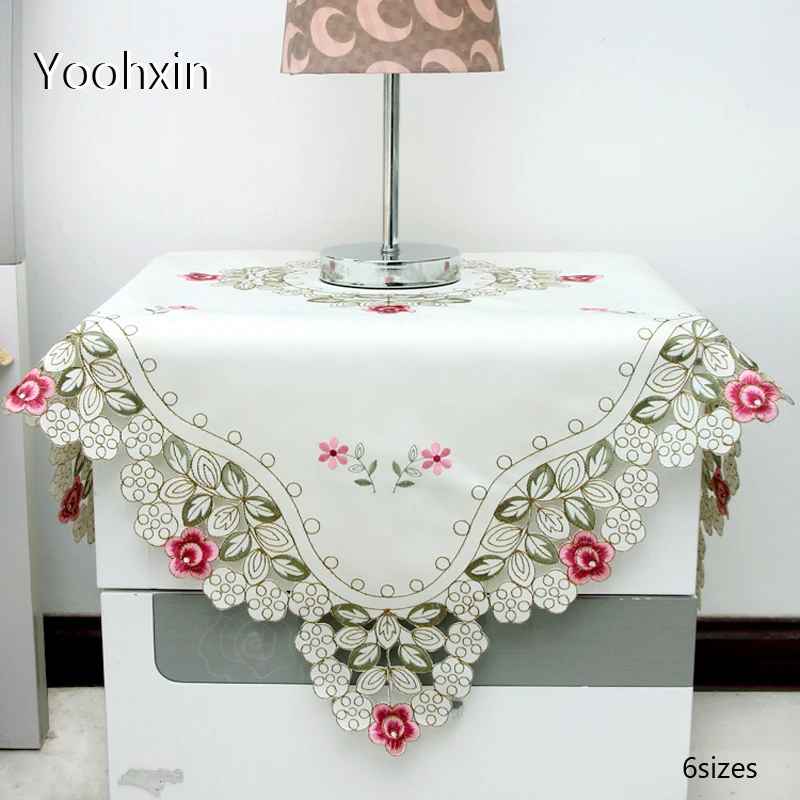 

Europe Lace satin square Embroidered table cover cloth towel tea tablecloth Christmas wedding birthday party home decor