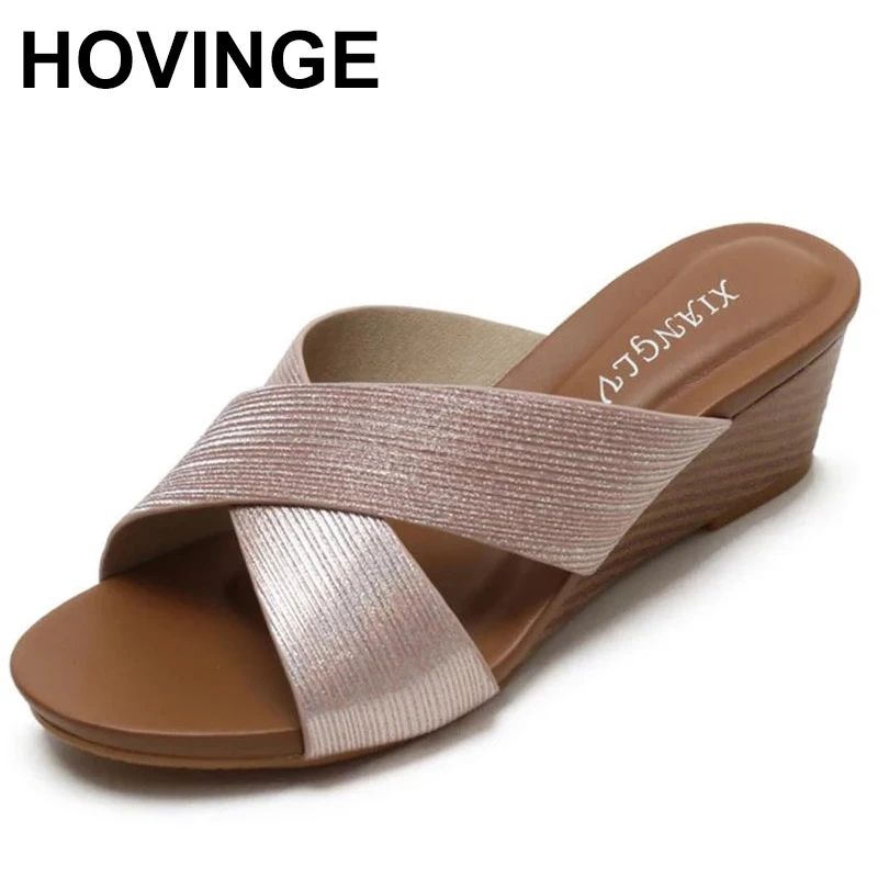 

HOVINGE Slope with Roman word belt sandals female new round toe open toe vacation travel leisure female sandals