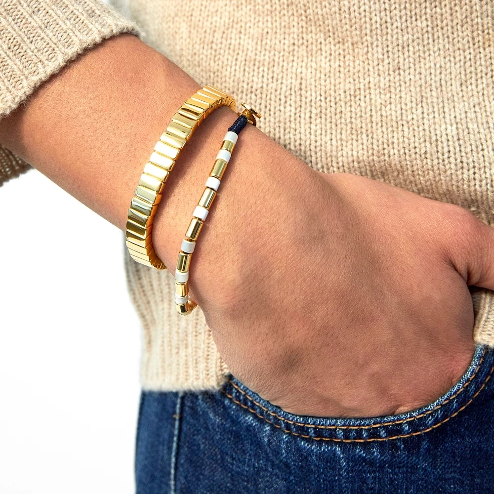 Flatfoosie Fashion Gold Enamel Stretch Bracelet Women Homme Wrist Band Brazalete Mujer Gift Bracelets 2019 Accessories Wholesale | Украшения
