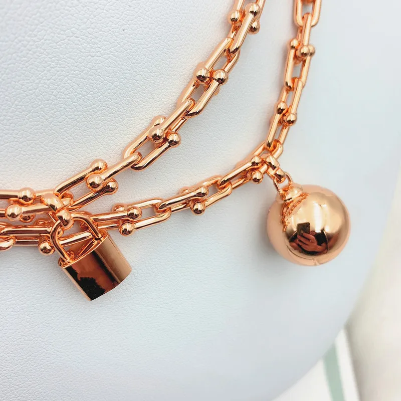 

Hot Trendy High Quality S925 Sterling Silver Ball&Lock U-Shaped Necklace Women Logo 1:1 Original Brand Jewelry Valentines Gift