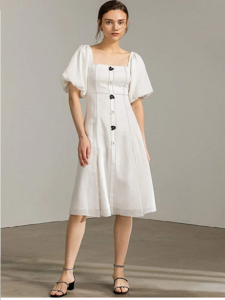 Платье женское атласное с застежкой-бабочкой и рукавами-фонариками | Женская