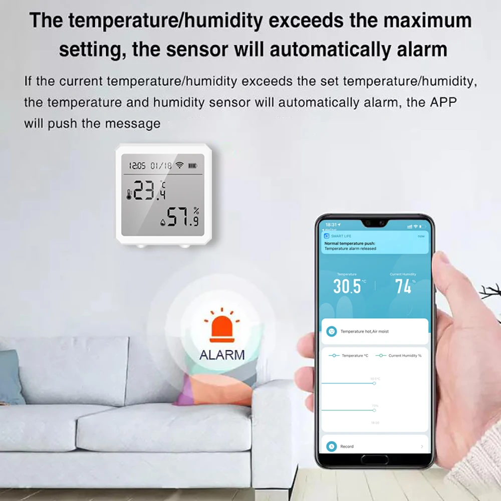 Датчик температуры и влажности Tuya Wi-Fi для умного дома комнатный гигрометр