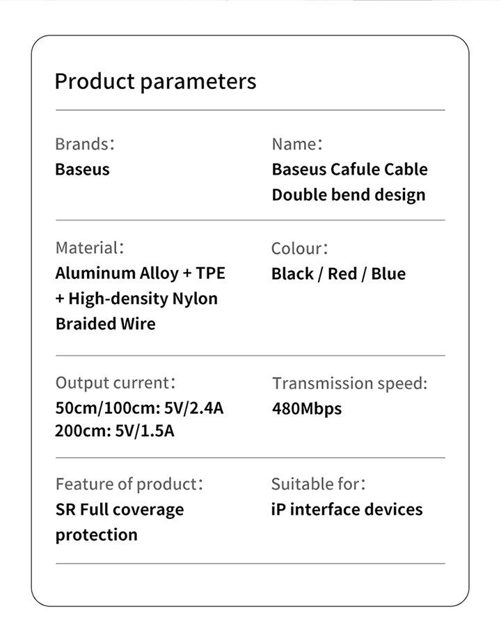 Baseus usb кабель для зарядки с двойным изгибом для iPhone 11 XS Max XR 8 Plus 2.4A быстрое зарядное устройство кабель для передачи данных USB шнур для зарядки