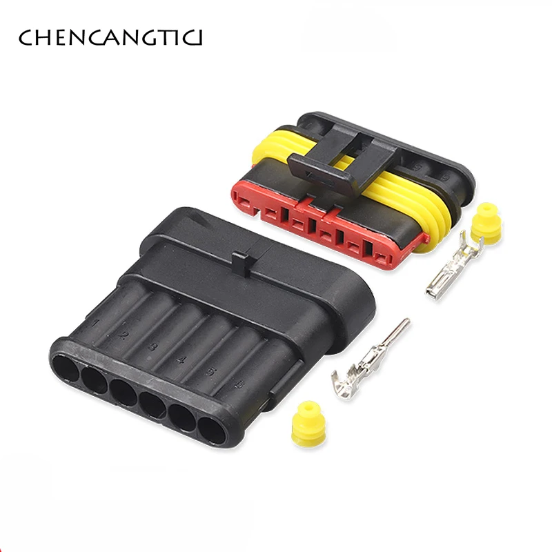 

1 Set 6 Pin Waterproof Socket Auto Wire Connector Superseal Male Female Plug DJ7061-1.5-11 DJ7061-1.5-21 282108-1 282090-1