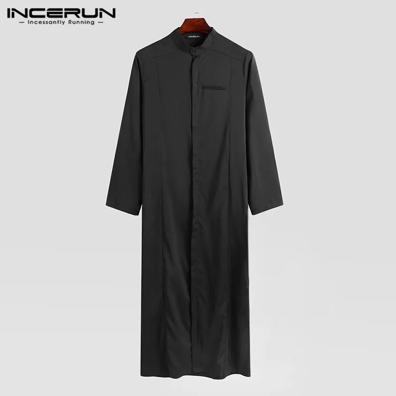 Мусульманская одежда INCERUN для мужчин однотонная Jubba Thobe с длинным рукавом