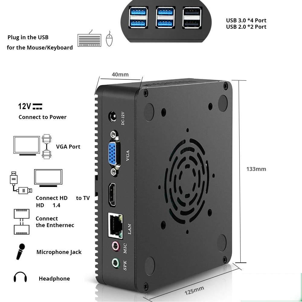 Мини ПК YCSD Core i5 5200U без вентилятора Windows 10 USB3.0 Htpc мини тонкий клиент NUC Celeron 2955U i7 i3