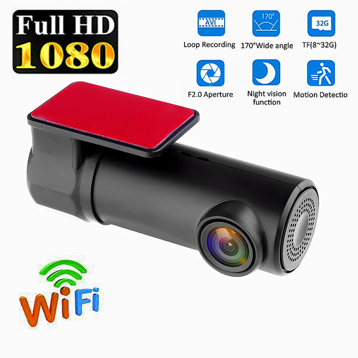 

Автомобильный видеорегистратор с ночным видением, 1080P, Wi-Fi