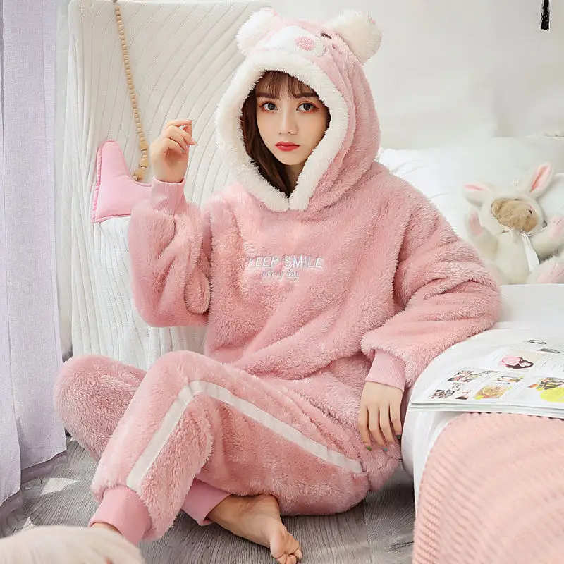 

Winter Thick Warm Flannel Pajamas Sets For Women Sleepwear Home Clothing Pajama Home Wear Pyjamas Set