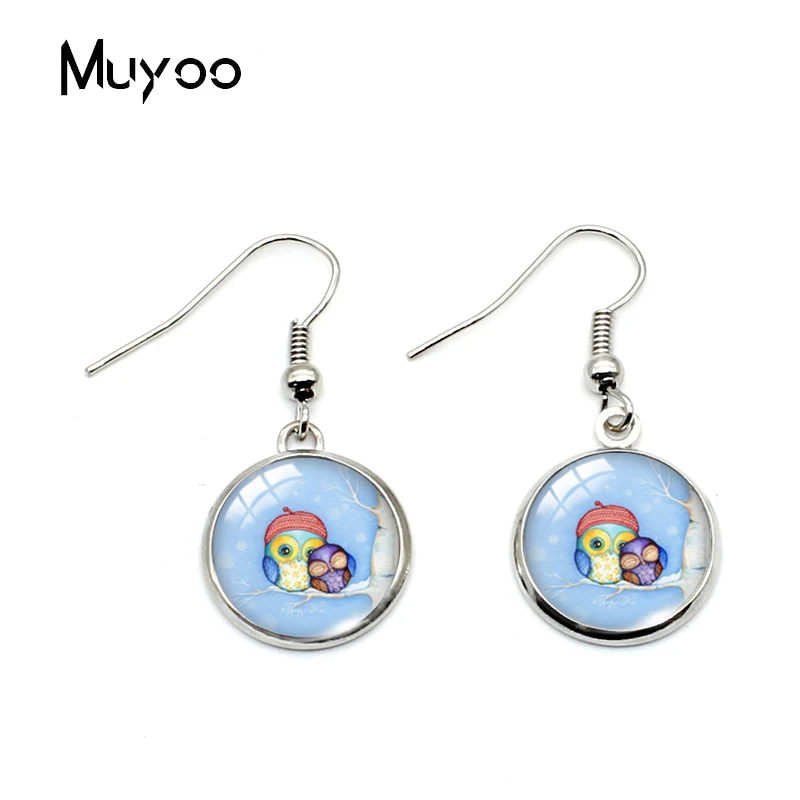 2020 New Arrival Cute Cartoon Owls Dangle Earrings Lovely Animals Owl Glass Cabochon Fish Hook Gifts for Girls | Украшения и