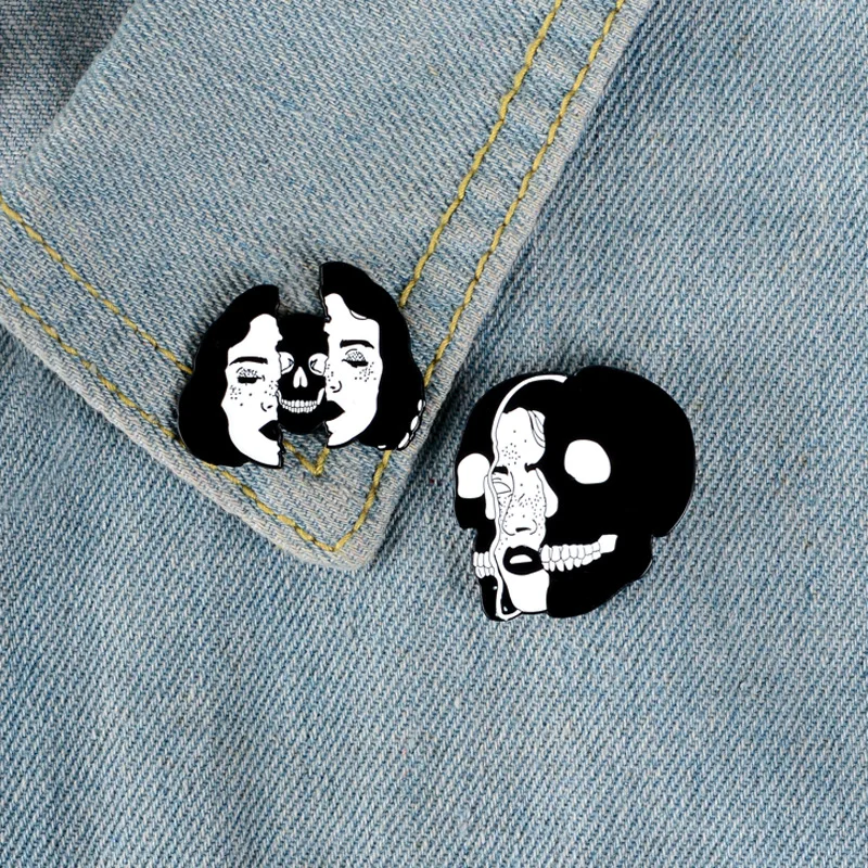 

Skeleton Mask Girl Cartoon Lapel Pins Brooch Metal Badge Vintage Classics Fashion Retro Jewelry Gifts Collection