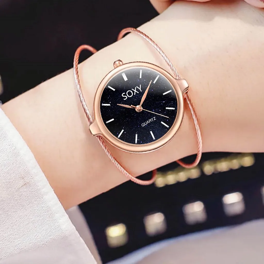 Модный женский Круглый кварцевый браслет из стальной проволоки нержавеющей