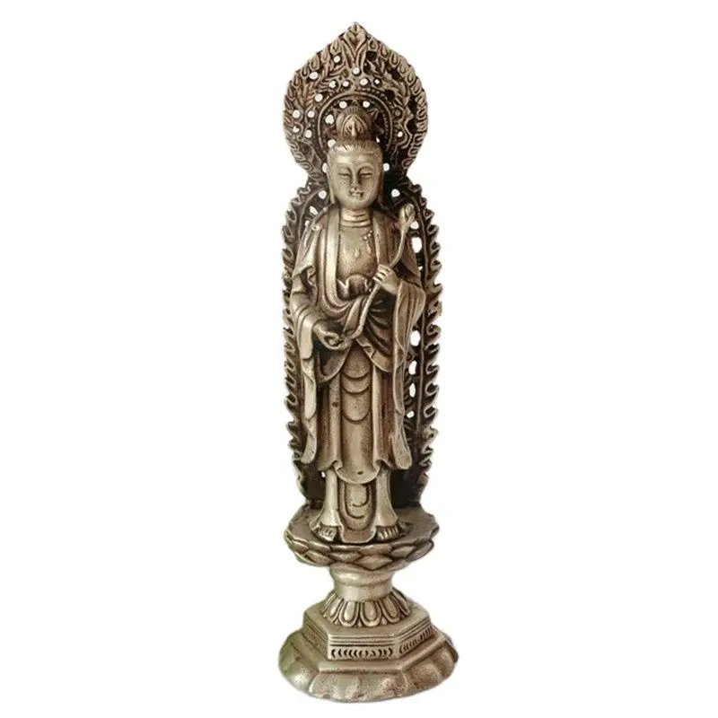 China Old Ornaments White Copper Silver Plating  Guanyin  Statue