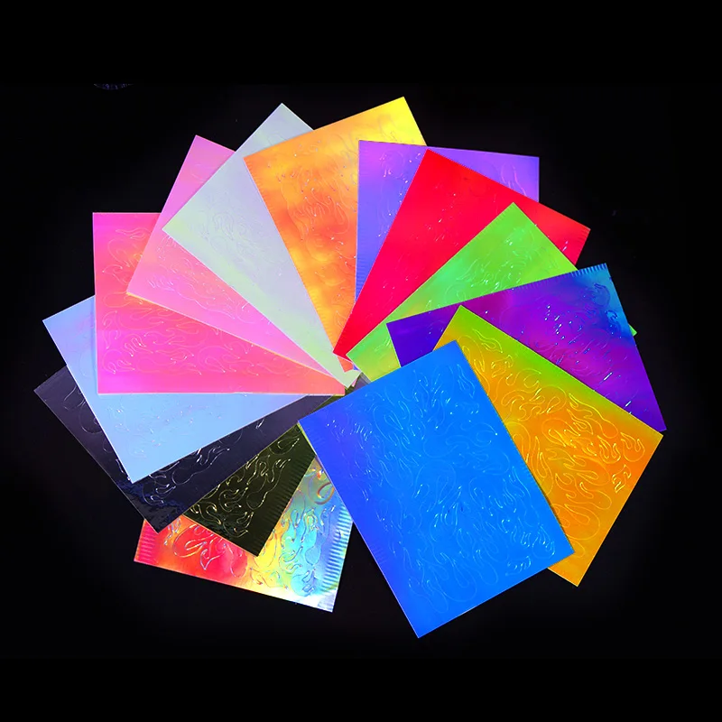 Наклейки для ногтей Aurora 16 листов/набор голографические красочные отражения огня