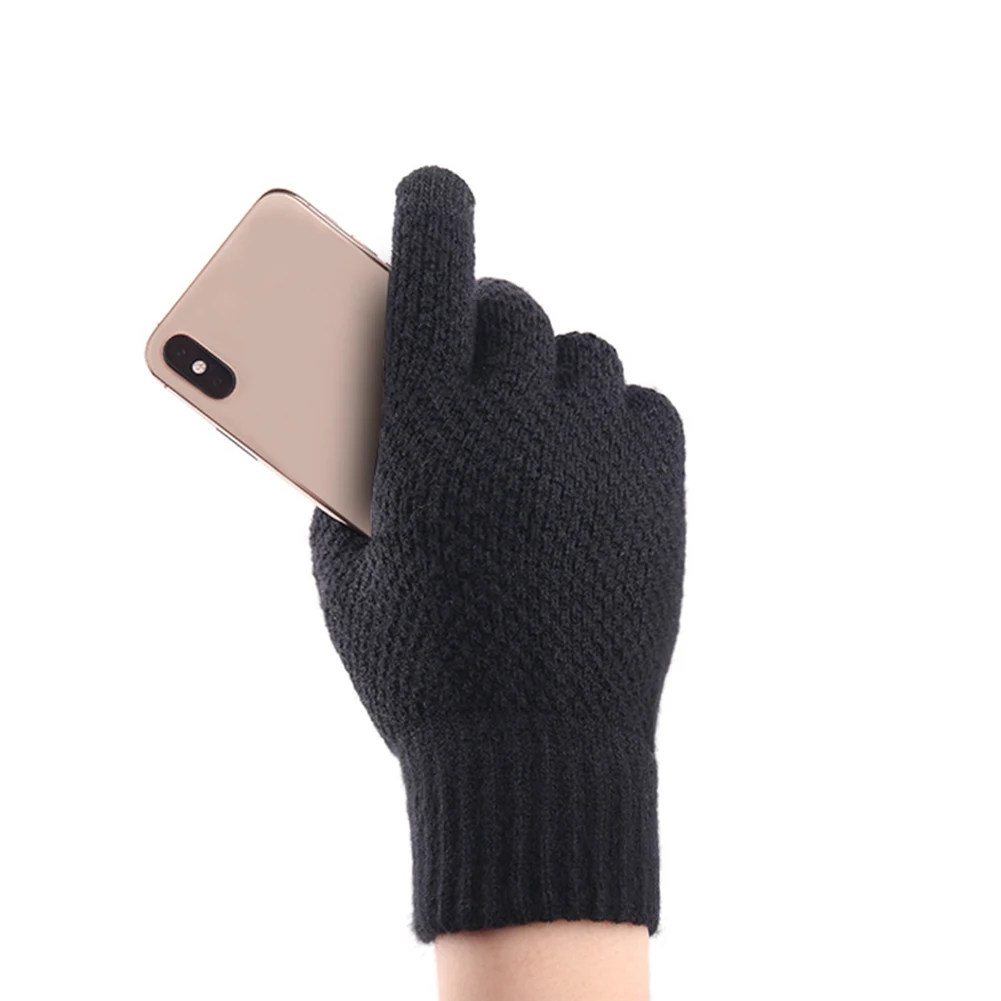 Мужские утепленные зимние вязаные шерстяные перчатки теплые полный палец