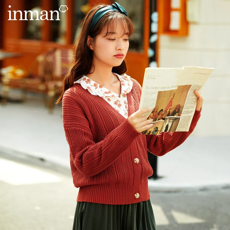 INMAN свитер осень зима Тонкий полосатый вязаный длинный рукав v образный Вырез