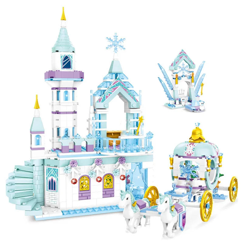 

Friends Princess Castle House Bricks Sets for Girls Movies Royal Ice Playground Horse Carriage Building Blocks Kids Toys Gift