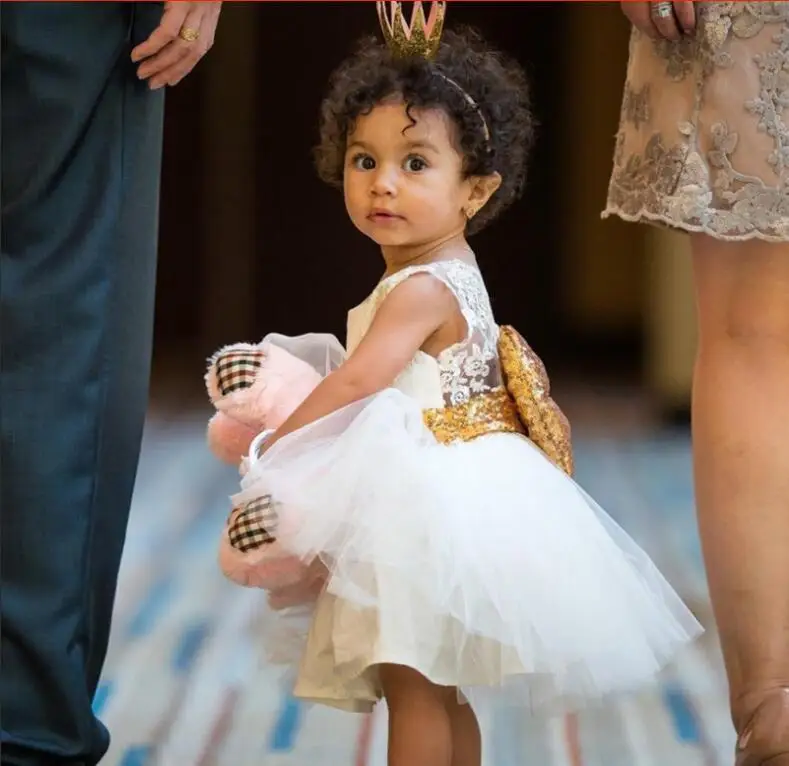 Реальные фотографии платья для девочек с цветами Тюль большим бантом длиной до