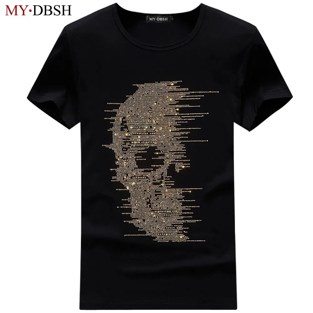 Модный Лидер продаж летняя мужская футболка со стразами и черепом повседневная