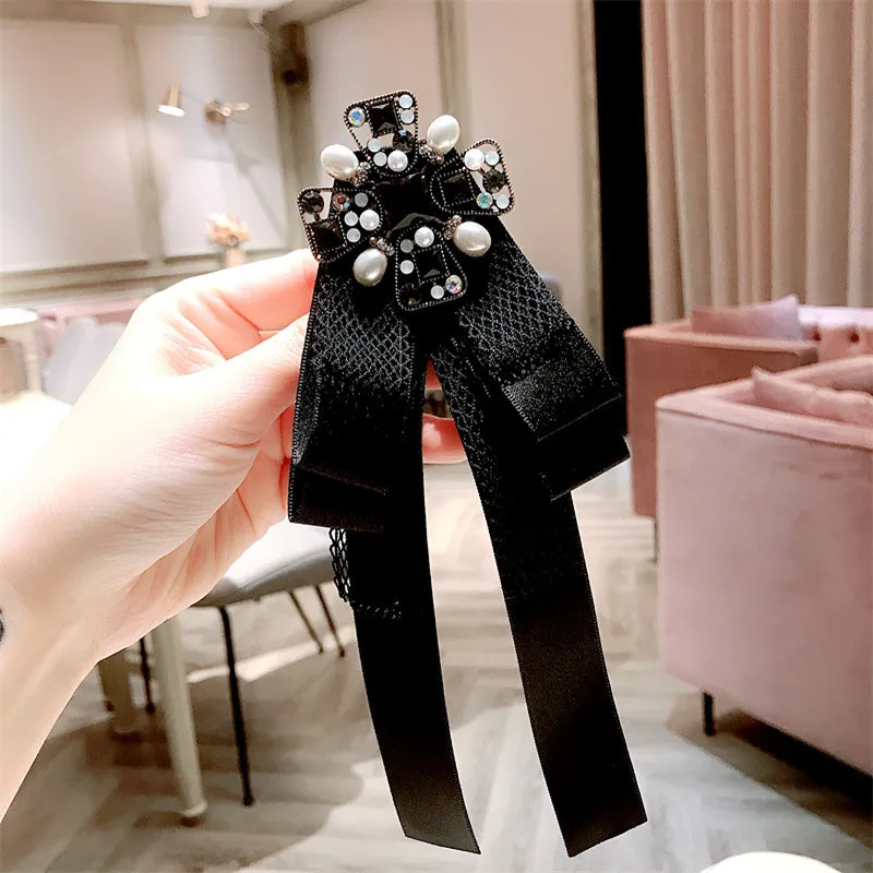 

Korean Vintage Big Fabric Bow Tie Brooches for Girl Women Fashion Stripe Cloth Shirt Corsage Neck Tie Wedding Party Accessories