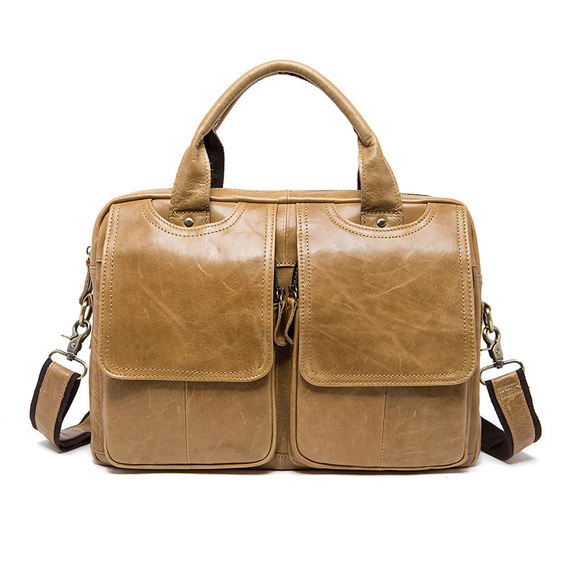 Cow Genuine Leather Men Briefcase Bag Business Handbag Male Laptop Shoulder Tote Computer Natural Skin 14 Inch | Багаж и сумки