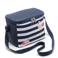 flamingo blue lunch bag striped polyester food bag women for kids oxford cloth insulated waterproof picnic bag peva linining