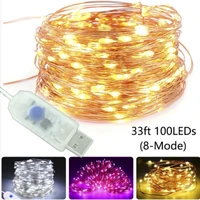 5m10m 8 function mode usb led string copper wire fairy lights 12v outdoor garland christmas wedding party decoration lights