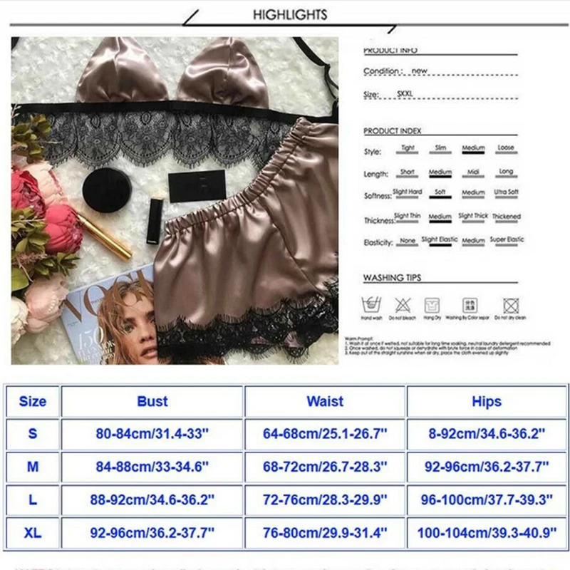 

Sexy Women's Sleepwear Lace Satin Pajama Set Black Lace V-Neck Pyjamas Sleeveless Cute Cami Top And Shorts Erotic Lingerie