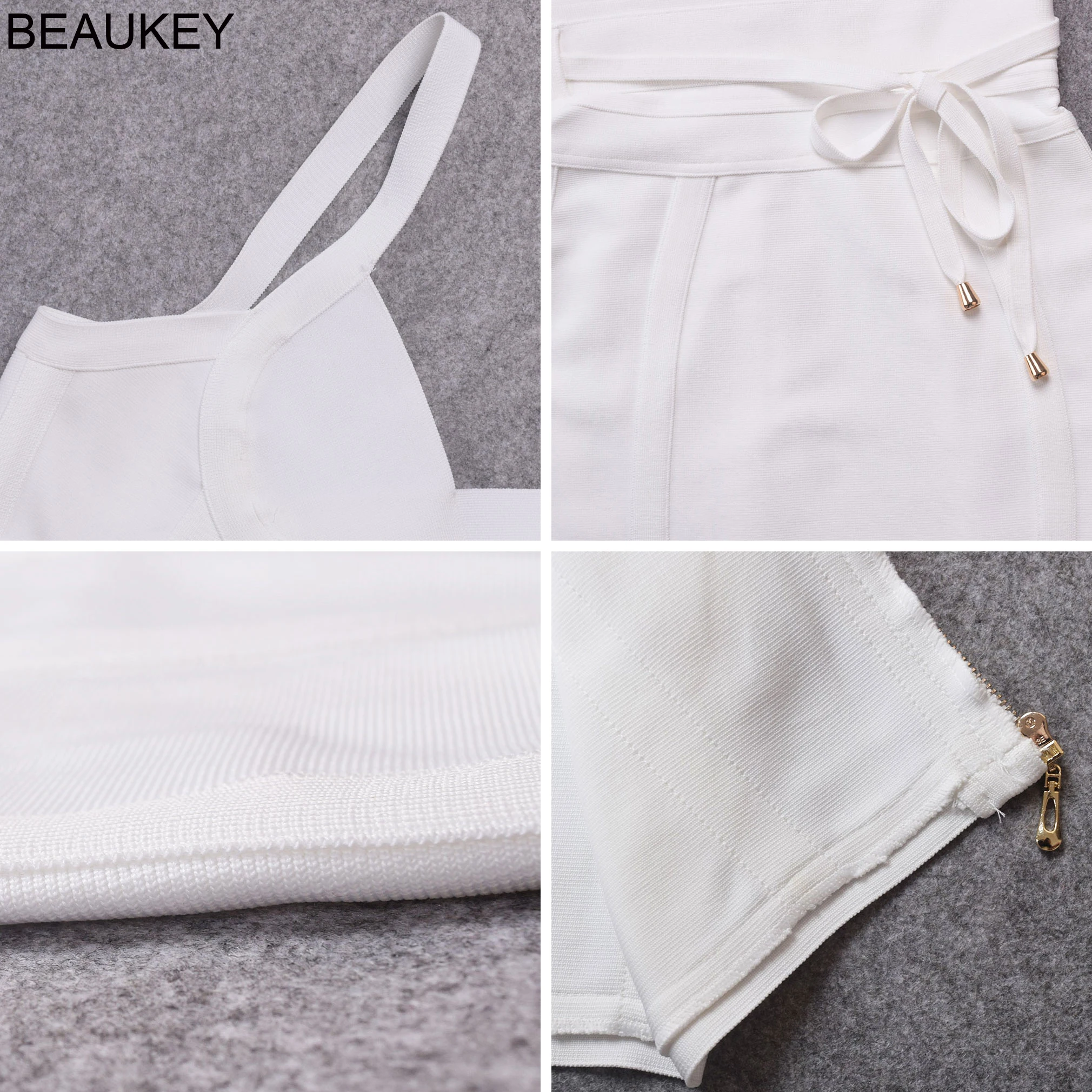 BEAUKEY Классическое белое платье на бретелях спагетти сексуальное женское с V
