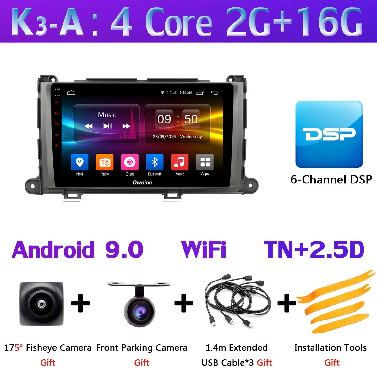 K3-A 360 ° панорамный 4G SIM 8Core 4G+ 64G Android 9,0 автомобильный мультимедийный плеер радио для Toyota Sienna 2011 2012 2013 gps DSP CarPlay - Цвет: K3-A