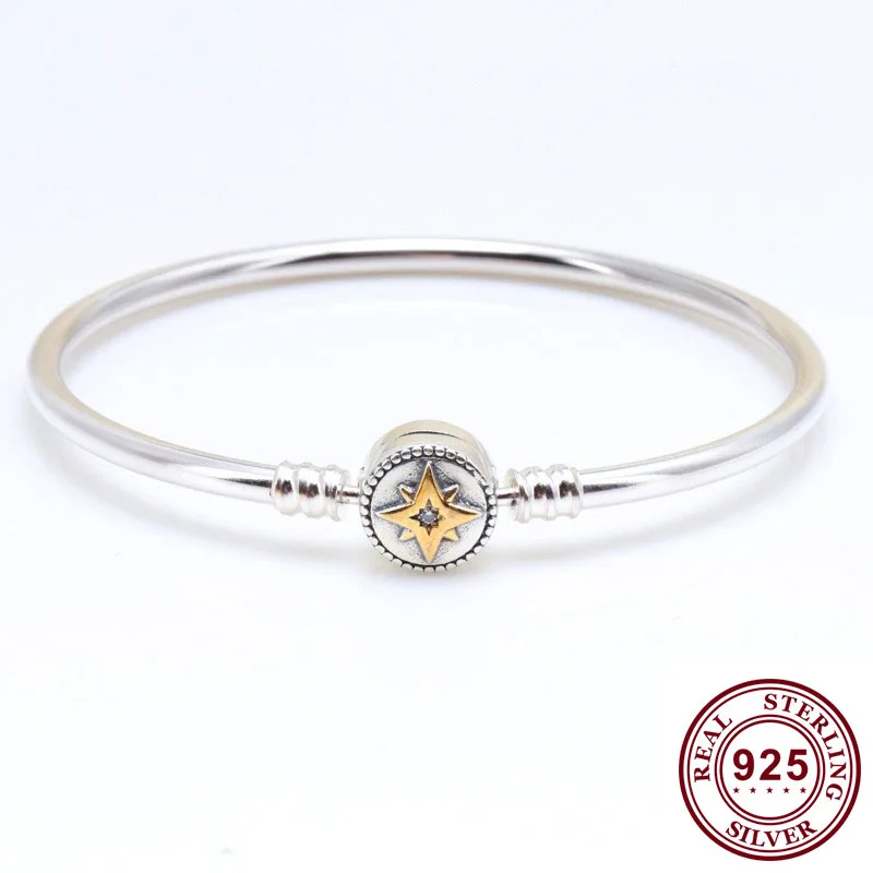 

925 Sterling Silver Pan Bracelet Creative Five Point Star Button Bracelet Fit European Charm Bracelets Women Jewelry