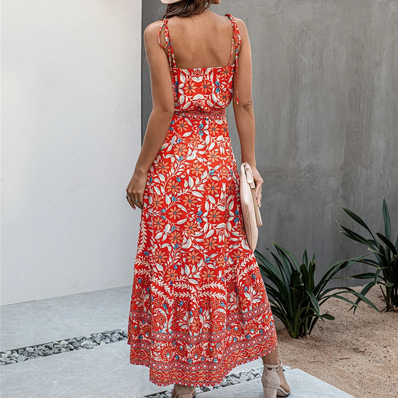 

hirigin Women Sleeveless Strapless Neck Floral Boho Dress 2021 Fashion Ladies Casual Street Beach Holiday Vestidos