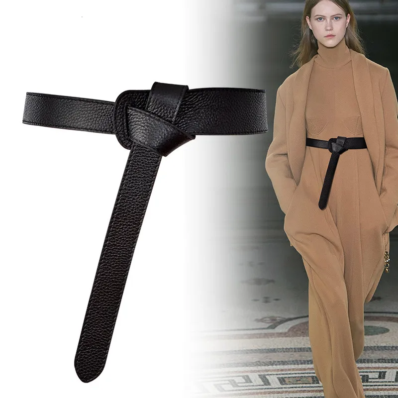 

High Quality First Layer Genuine Leather Belts For Women Black Corset Cummerbund Dress Thin Knot Cowskin Waistbands Accessories