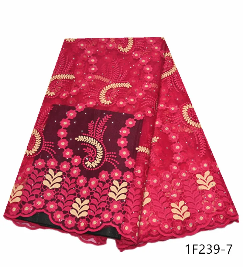 

French Lace Fabric African Embroidered Tulle Lace Fabric With Stones Nigerian Lace Fabric For Wedding Party Dress 1F239