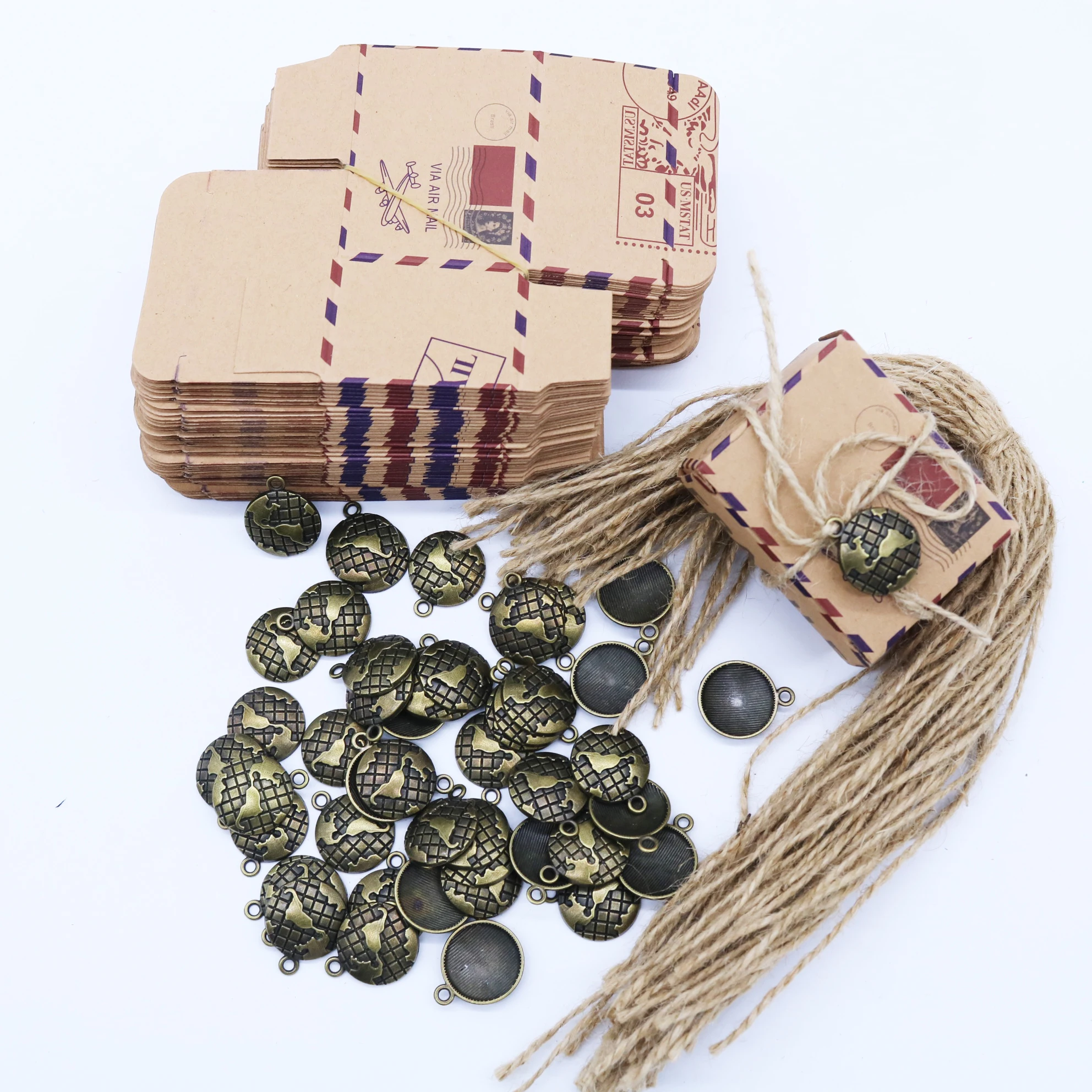 Map with box 50 компл./лот Свадебные Винтаж Крафтовая коробка конфет упаковка подарочная коробка со свадебными сувенирами и подарки сумка тематические принадлежности для праздника - Цвет: Map with box