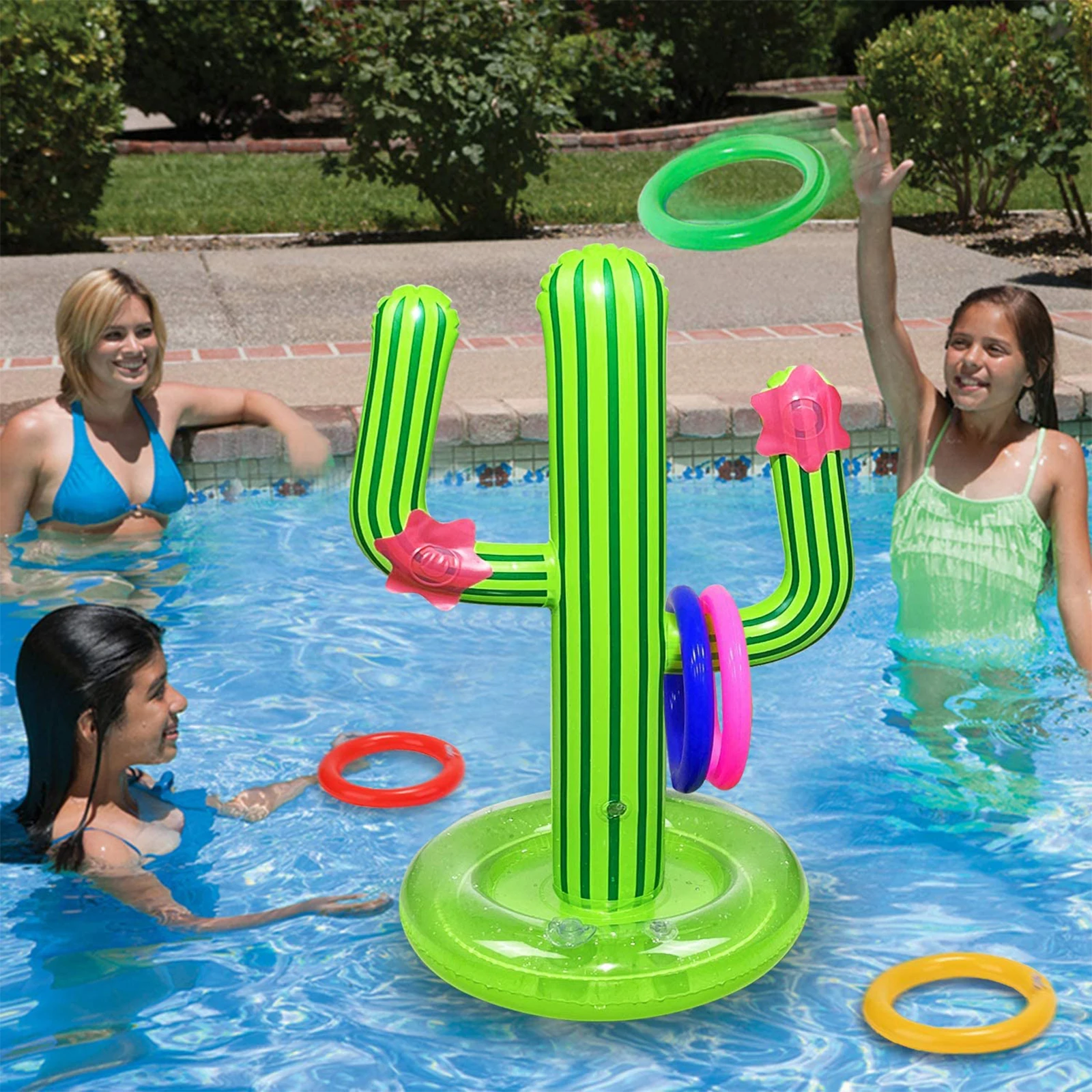 

5PCS/Set PVC Inflatable Cactus Casting Ring Toy Floating Ring Toss Swimming Beach Party Bar Party Throwing Circle Game Pool Toys