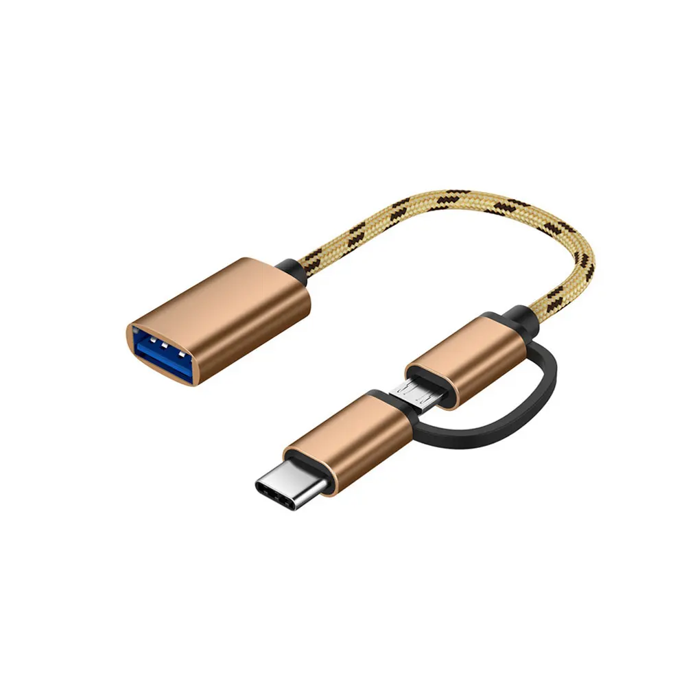

Gold 2 In 1 USB 2.0 OTG Adapter Cable Type C Micro USB To USB 2.0 Interface Converter For Cellphone Charging Cable Line