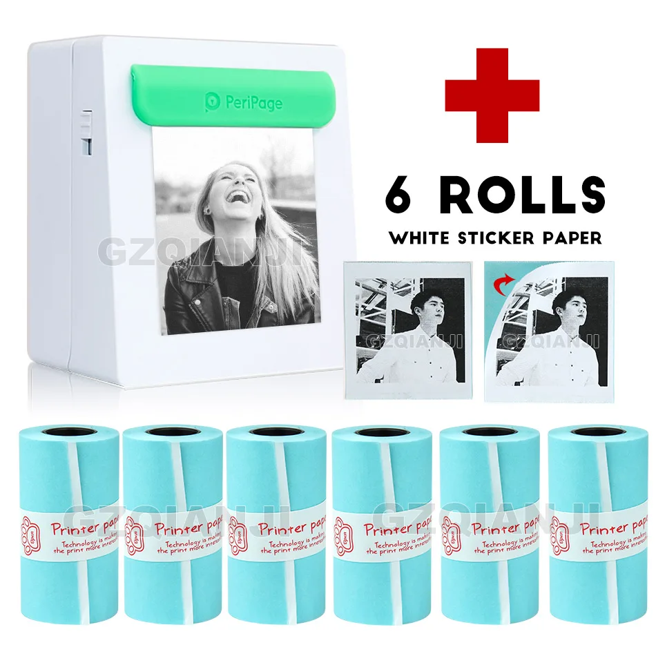 Add 6 Sticker Paper Peripage мини Карманный фотопринтер портативный термальный фотопринтер Bluetooth USB для мобильного телефона Android iOS ПК A8 - Цвет: Add 6 Sticker Paper