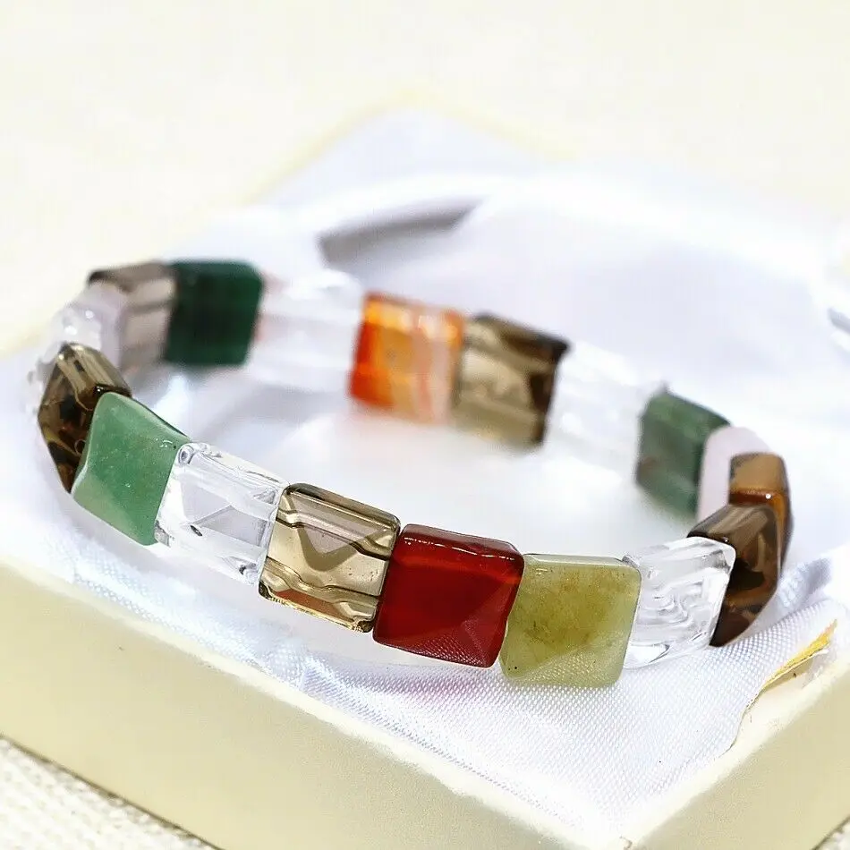 

women square faceted 10*10mm chalcedony jades bracelet AAA 7.5"